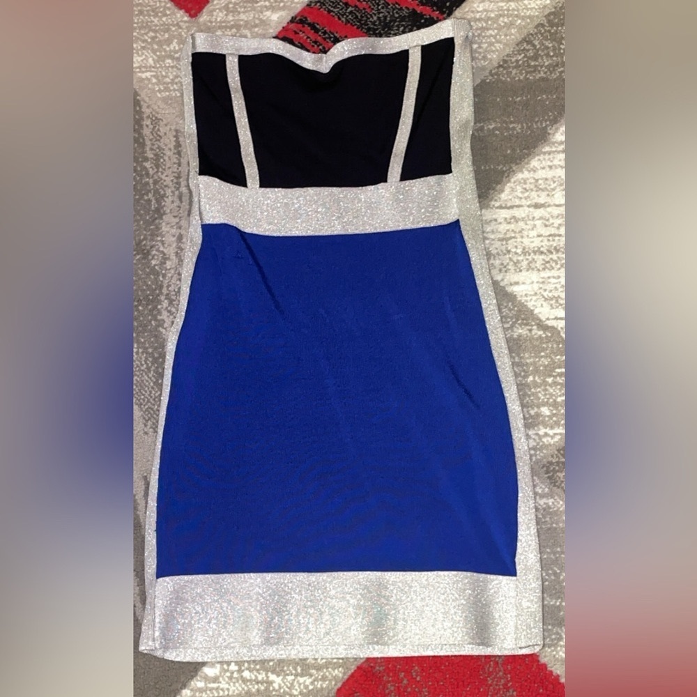 Blue, silver and black dress